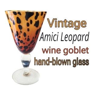 1 Vintage Amici Italy hand-blown leopard pattern water/ wine goblet